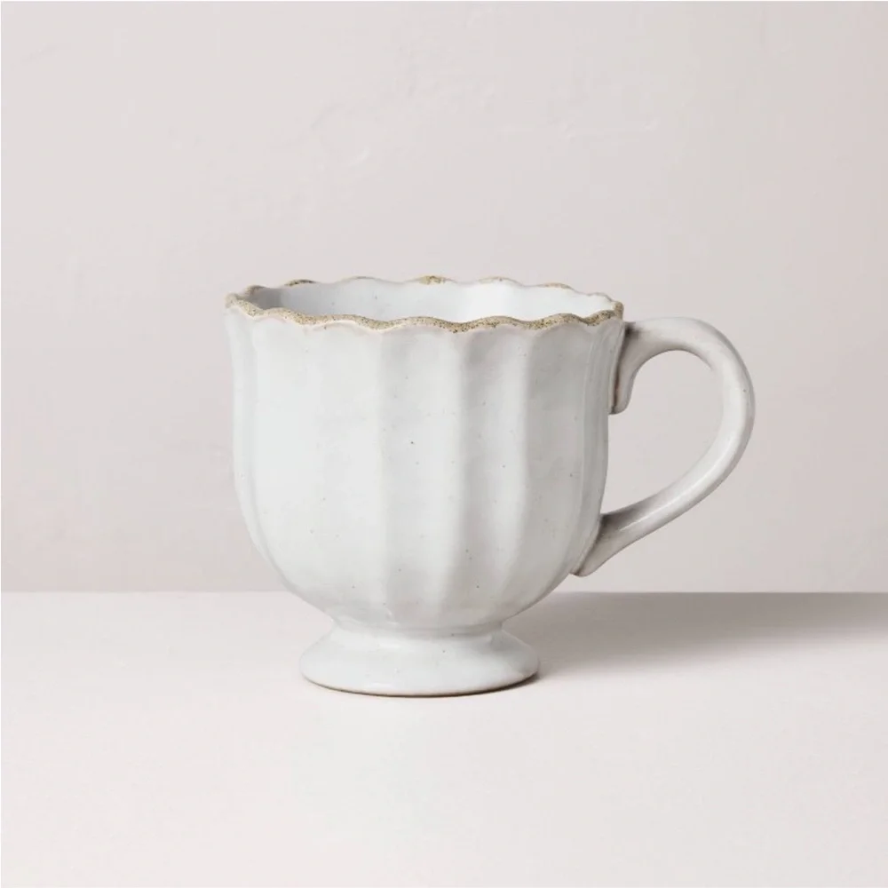 12oz Scalloped Edge Ceramic Mugs w Foot Sour Cream-Hearth & Hand Magnolia-2 Mugs